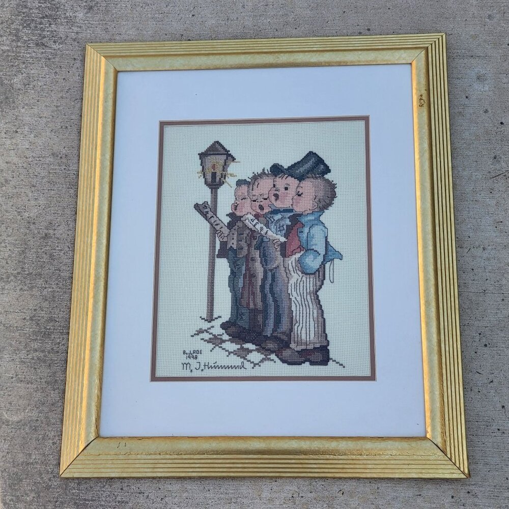 Vintage Framed Cross Stitch Picture Quartet by Hummel Double Mat